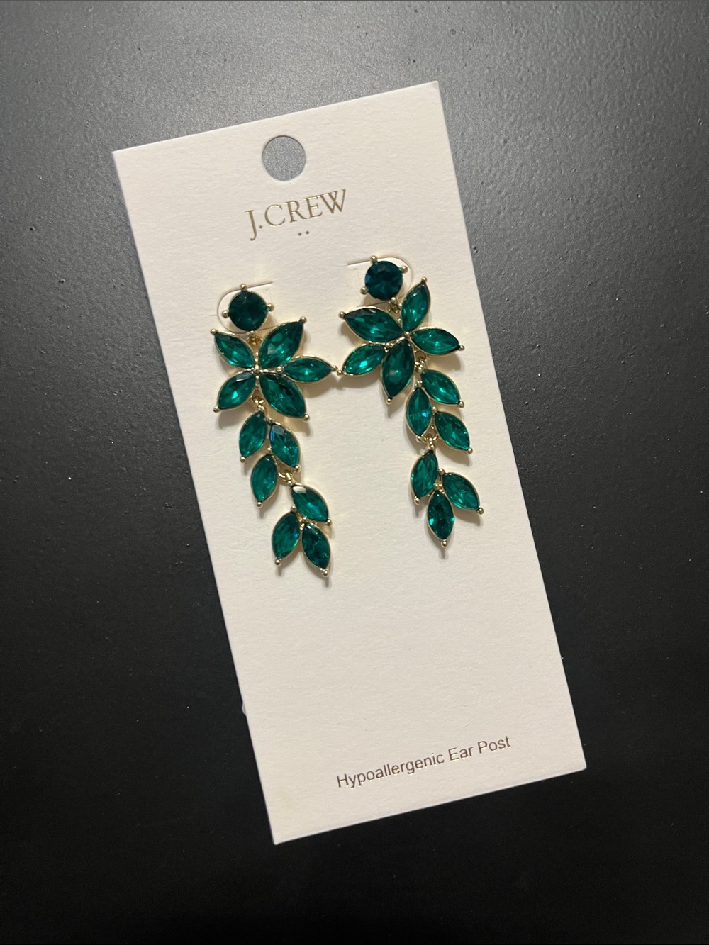 J. Crew Gold-Tone Emerald Leaf Drop Earrings